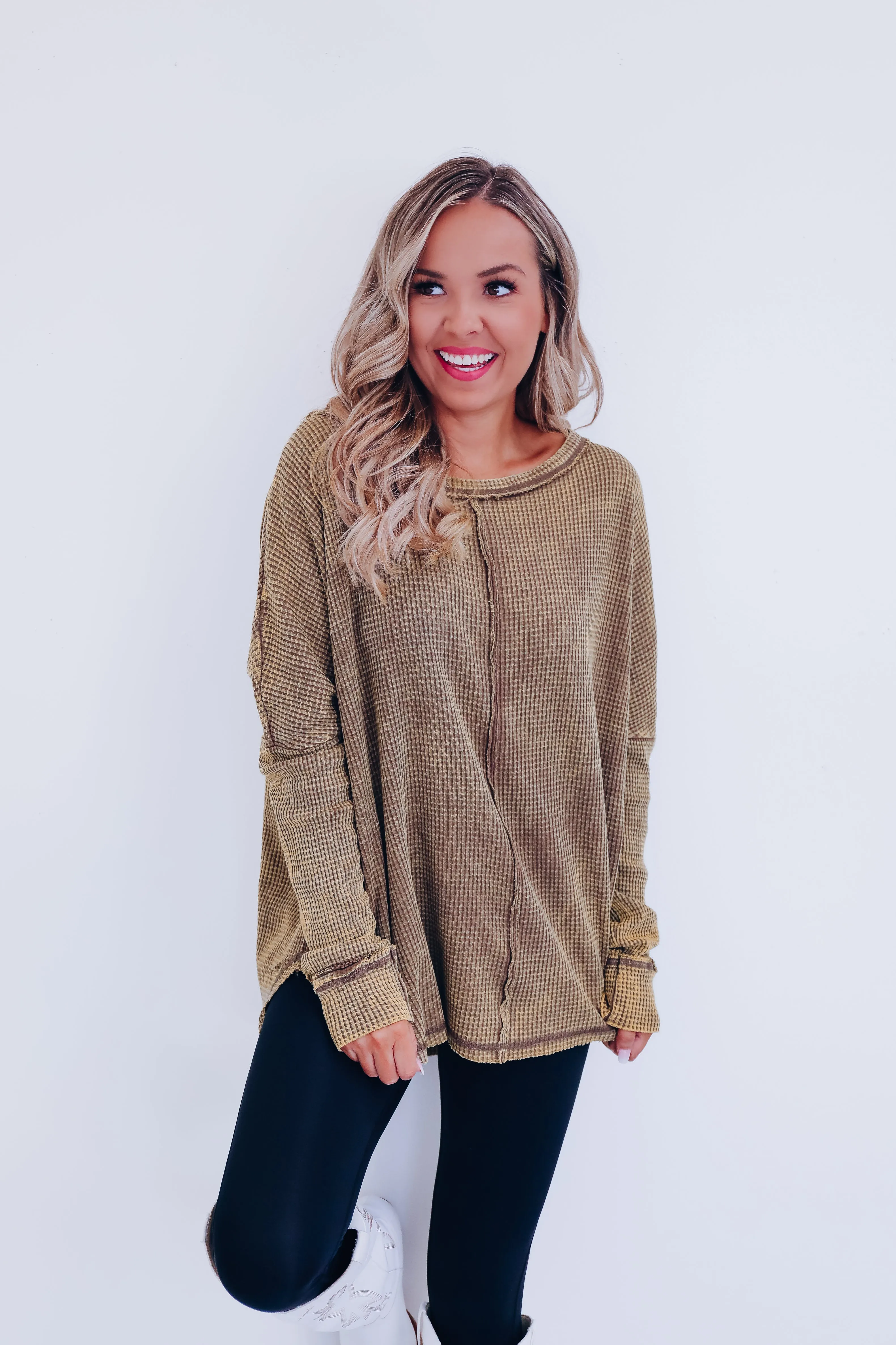 Wrenley Waffle Knit Top - Mocha