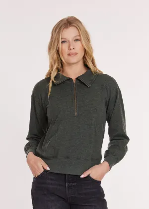 Zip Up Collar Heathered Everglade Sweatshirt