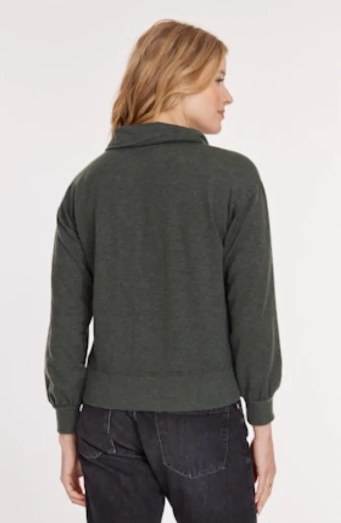 Zip Up Collar Heathered Everglade Sweatshirt