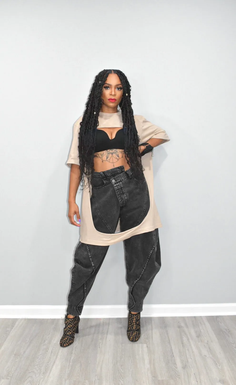 Zoe Wide Legged Black Denim Jeans