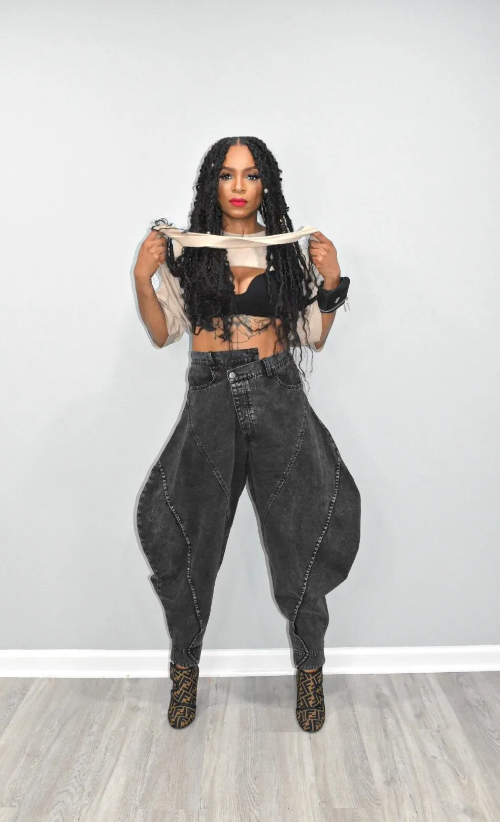 Zoe Wide Legged Black Denim Jeans